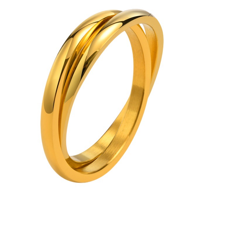 European and American jewelry jewelry three-in-one ring plain face fashion three-ring three-color female ring ring titanium steel R-054