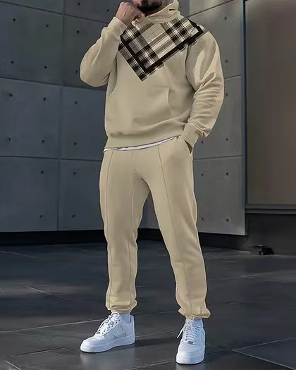 2025简约运动风新款速卖通欧美春秋休闲运动连帽男士卫衣套装|undefined