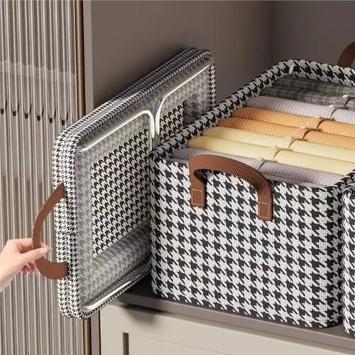 New steel frame supported houndstooth grid-less storage box pants storage artifact bedroom finishing fabric storage box