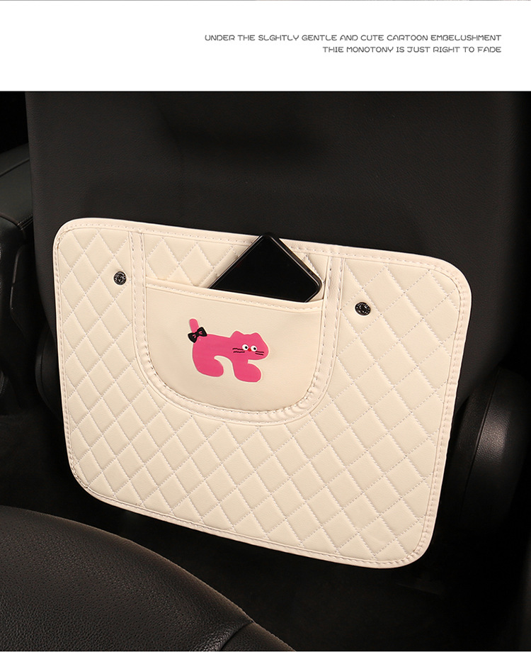 Quilted Embroidered Pink Cat Anti-Kick Pad Cute Cartoon Car Seat Back Anti-Kick Pad Car Seat Back Anti-Fouling Pad Anti-Dirty Pad