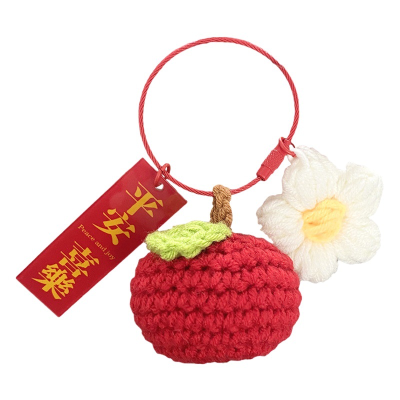Buena noticia en línea rojo de punto clave colgante tejido lana bolsa adornos lindo femenino exquisito coche llavero