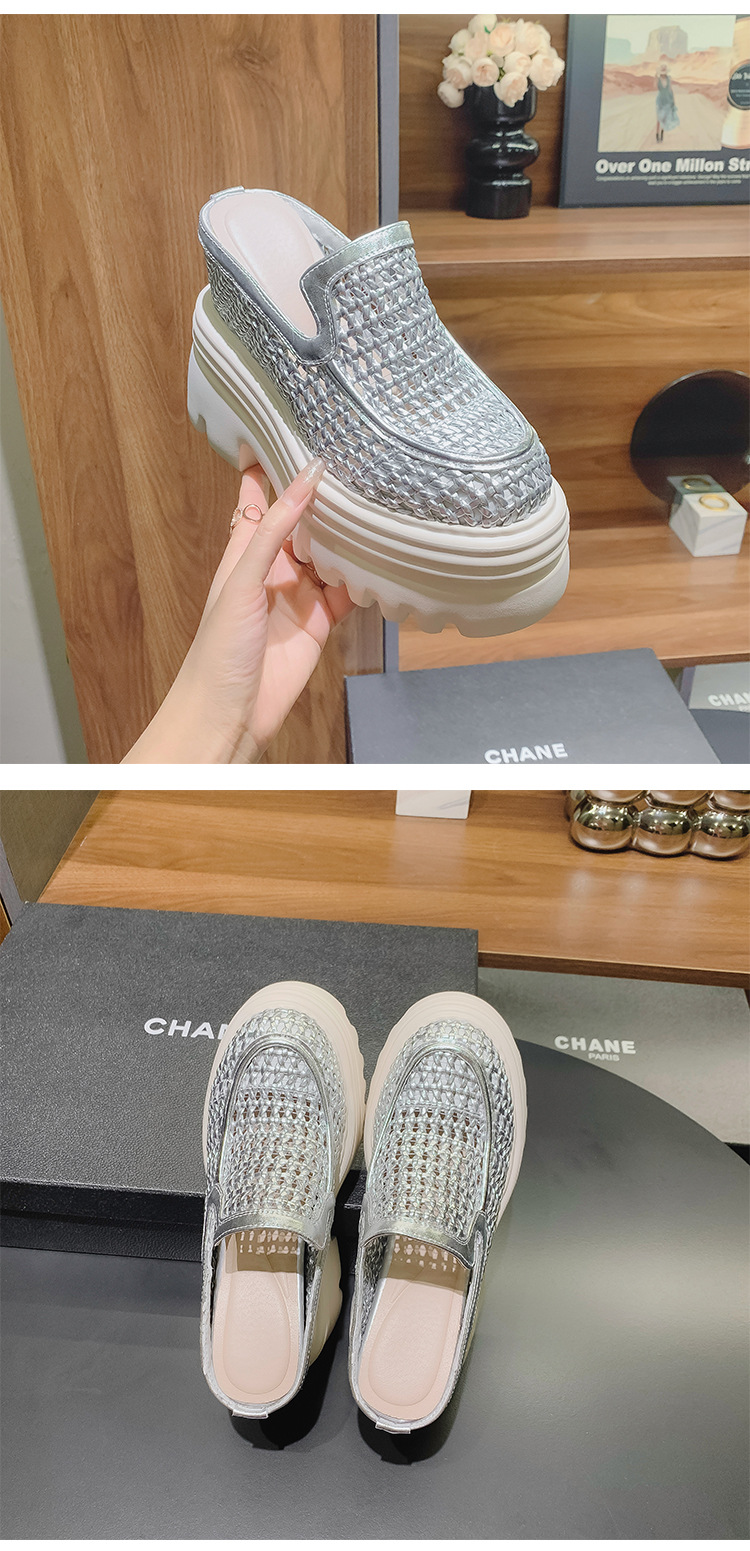 Dép lê bít mũi đế xuồng cao gót 12cm lưới thoáng khí — Màu trắng be 15cm, Màu bạc 10cm, Màu trắng be 10cm, Màu bạc 12cm chi tiết 13