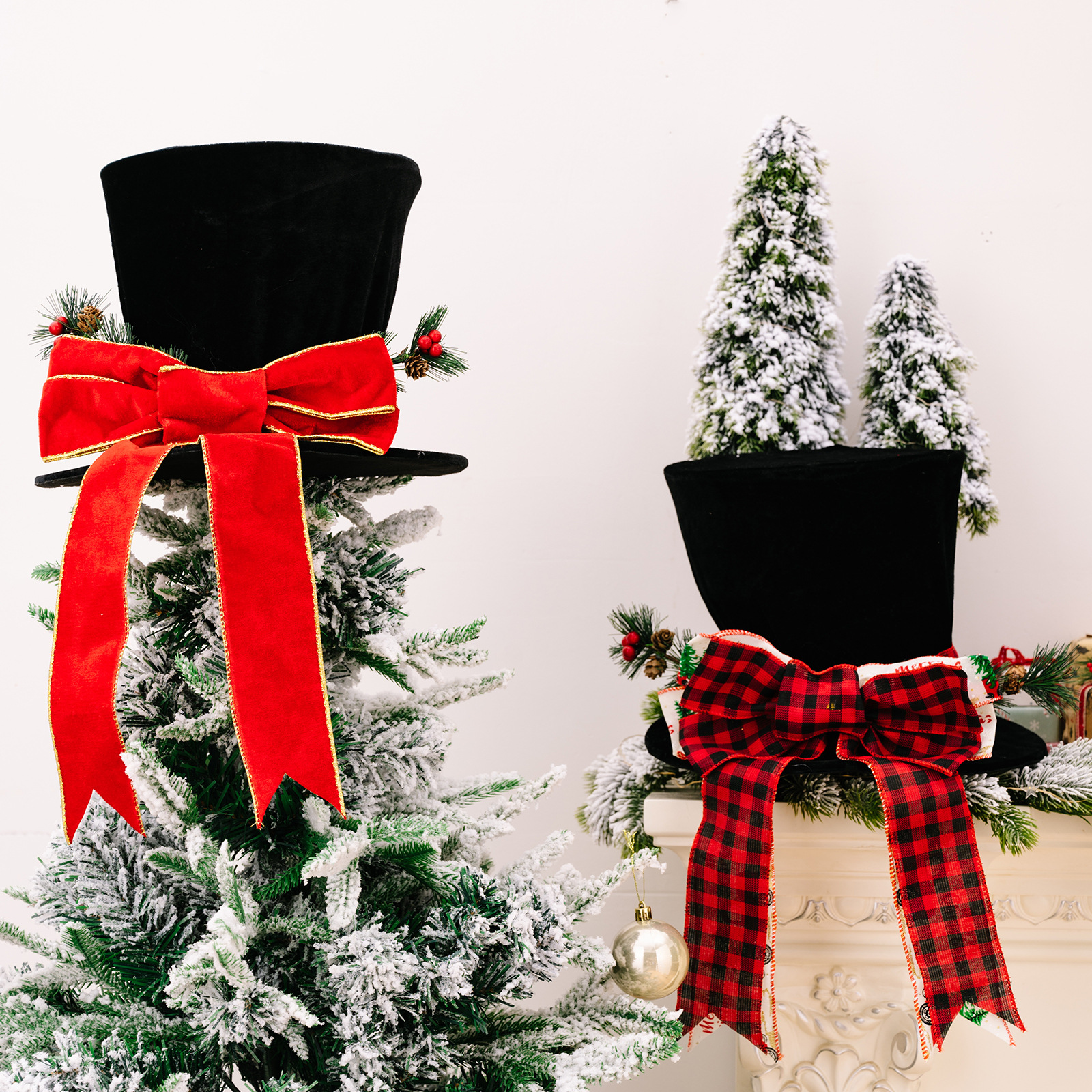 Christmas Decoration Christmas Top Hat Bow Tree Top Star Holiday Atmosphere Christmas Tree Arrangement Props_voghion.com