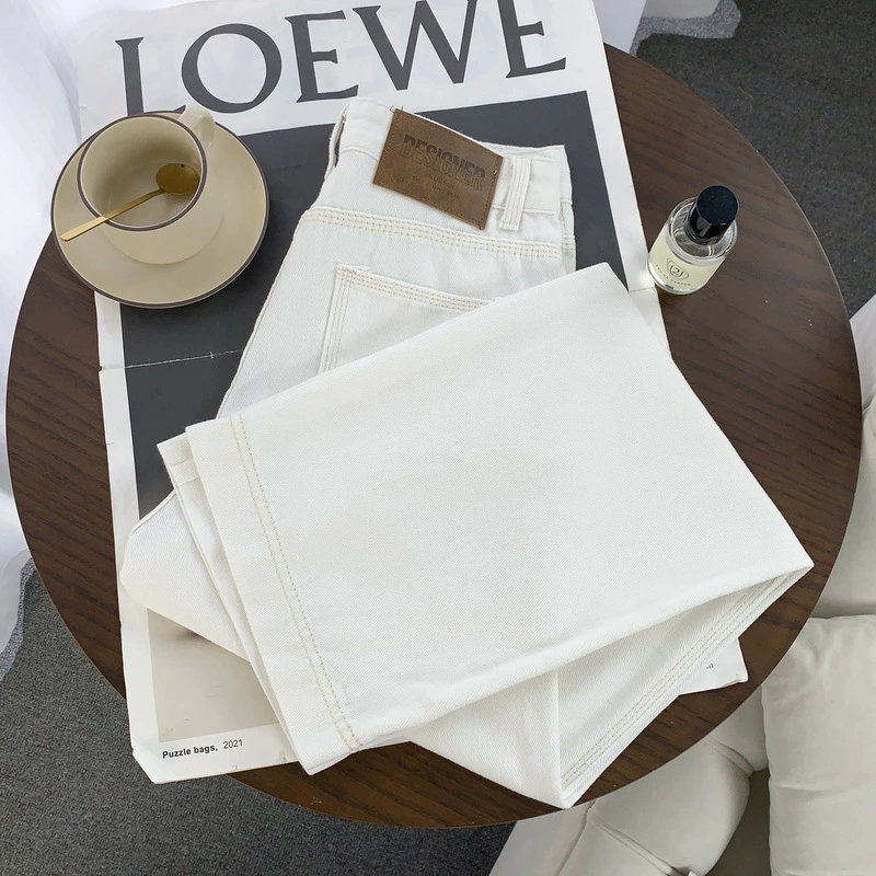 [Бесплатный ремень] 2025 Весна-Лето Новые белые джинсы Женские Высокая талия Узкие Широкие Прямые брюки