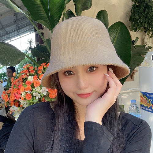 Corduroy hat women's autumn and winter new style plain bucket fisherman hat Korean style face-showing small face-covering retro versatile basin hat