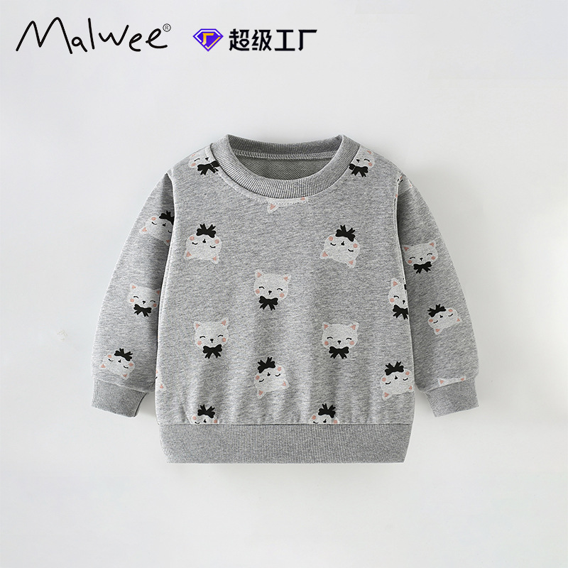Sudadera de niña malwee transfronteriza otoño e invierno nuevo estilo europeo y americano niños pequeños y medianos cuello redondo manga larga linda niña top