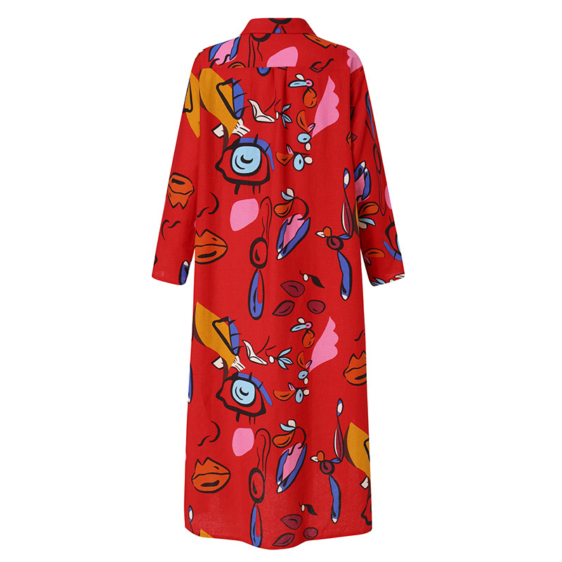 Women's Gender Wholesale Women's Vintage Style Bohemian Commute Style Printing Printing Office Indoor Daily Turndown Long Sleeve Swing Dress