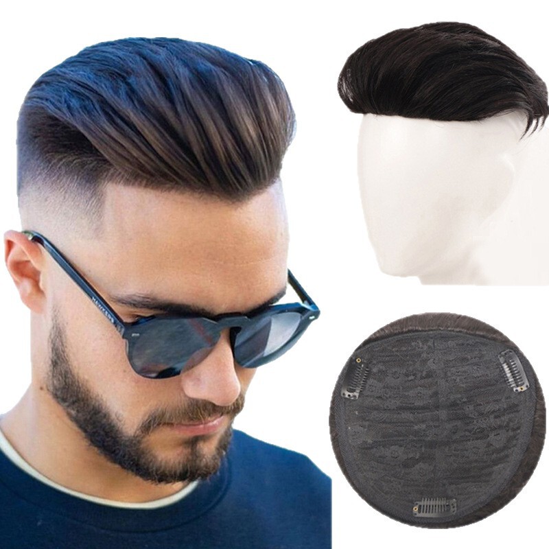 Amazon European and American Men's Hair Block Airplane Head Big Back Wig Human Hair to Cover Baldness, Comfortable and Breathable
