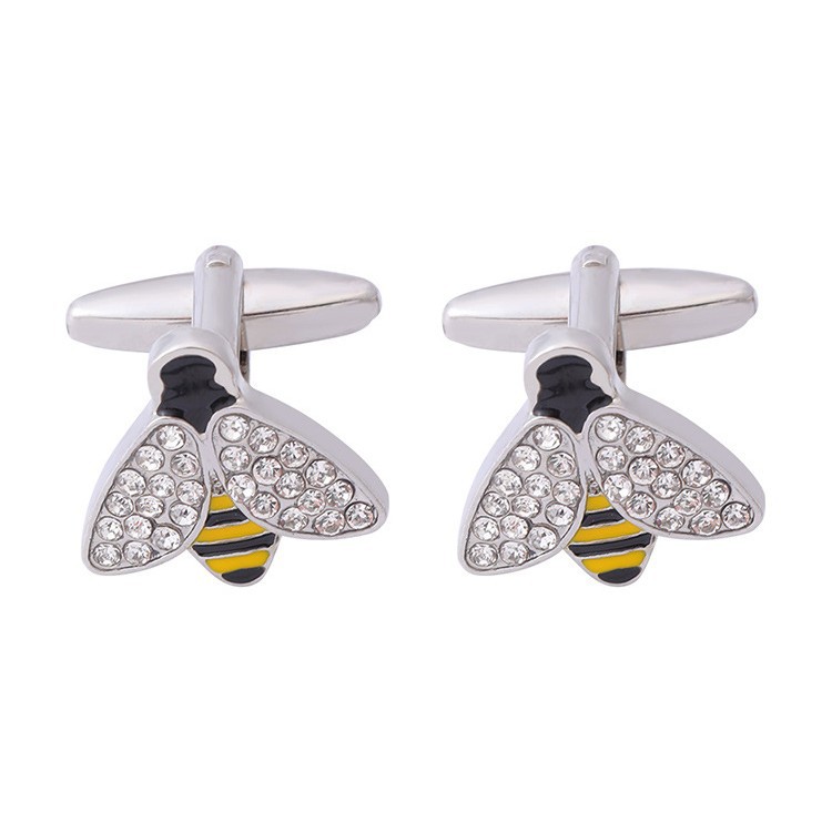 Manschettenknöpfe mit Biene und Strasssteinen, Manschettenknöpfe in Tierform, Manschettenknöpfe für Herren, französische Hemdmanschettennägel, Manschettenknöpfe vor Ort_voghion.com