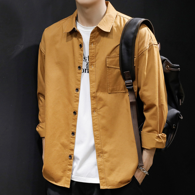 Workwear shirt men's autumn 2023 New loose fat plus size trendy brand shirt long sleeve casual jacket trendy