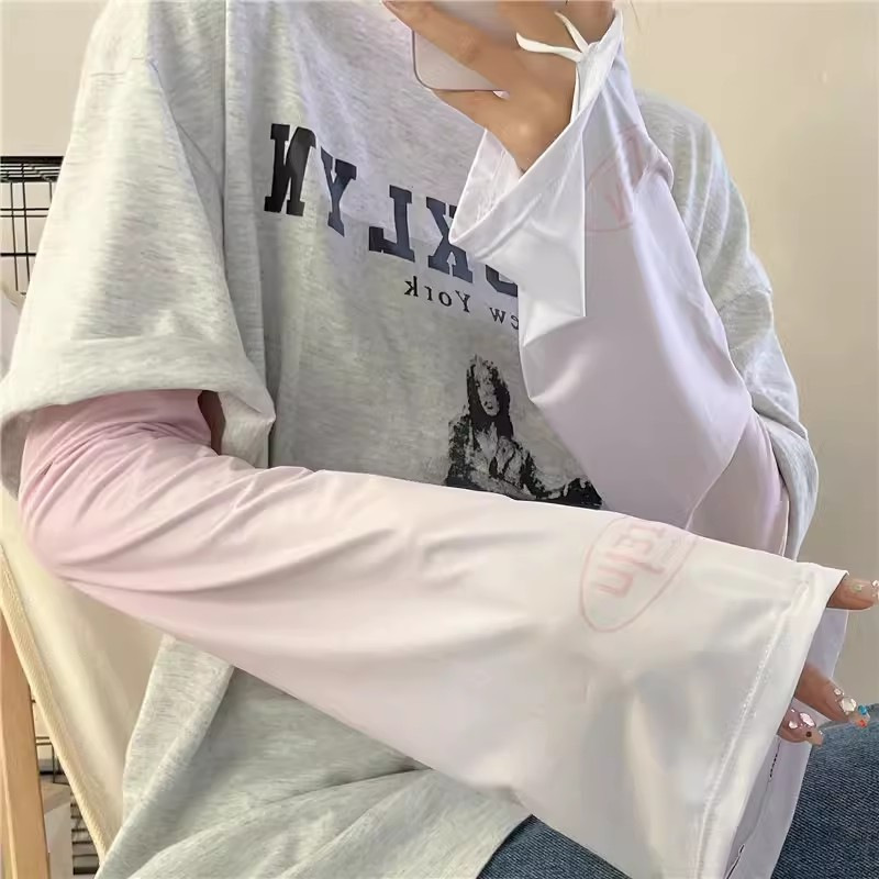 Gradiente hueco de hielo protector solar de hielo de mujer de verano brazo guantes de conducción anti-UV delgados manga suelta