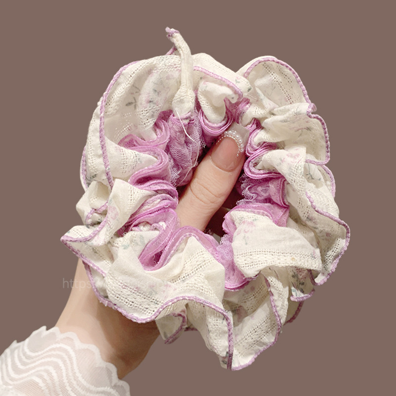 Küçük çiçek desenleriyle süslenmiş, çift katmanlı mavi baskılı dantel saç tokası, lüks saç aksesuarı._voghion.com