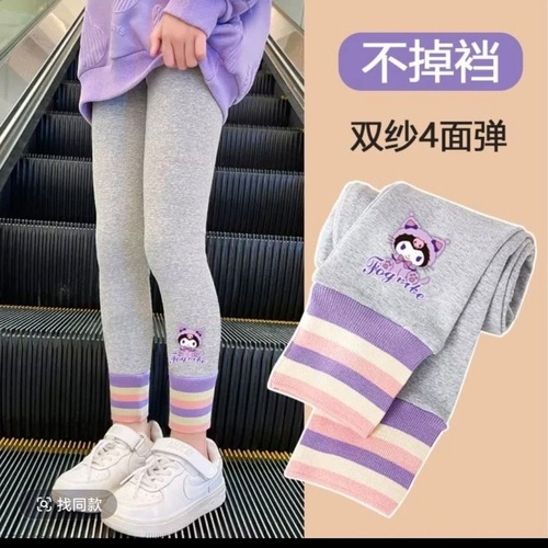 Children's Fleece Leggings for Autumn/Winter Korean Style Cartoon Outwear No Slip Cotton Pants for Girls Set-in-Sleeve Warmth Leggings Wholesale