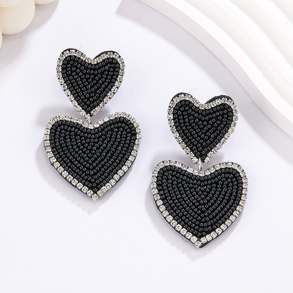 304 Stainless Steel Ear Needle Material 1 Pair Sweet Heart Shape Seed Bead Drop Earrings