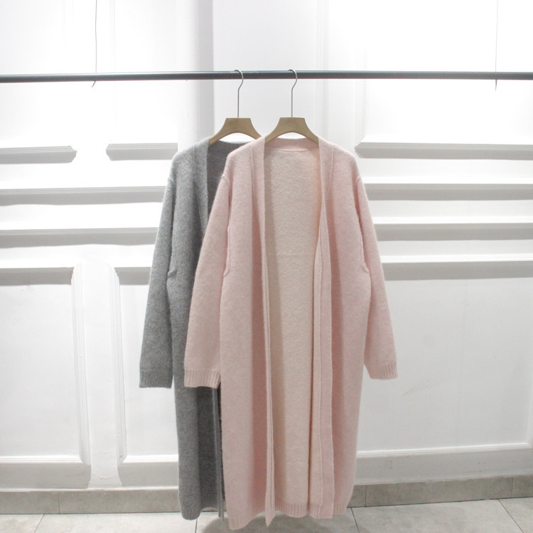 Korean Order Autumn and Winter New Style Lazy Style Loose Buttonless Soft Waxy Rabbit Furry Cardigan Jacket Extra Long Sweater