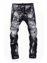 高端破洞牛仔裤男潮牌复古做旧泼墨漆点二次方美式高街修身d2长裤