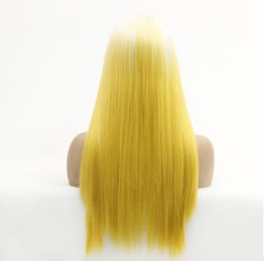 Europa y América de moda damas mitad gancho de mano frente encaje sombrero de color amarillo largo cabello recto peluca fábrica al por mayor LW0171