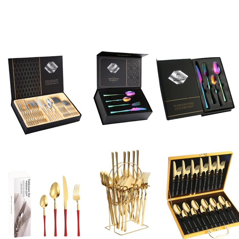 Amazon transfronteriza suministro de vajilla de acero inoxidable 24 piezas traje de cintura pequeña 4 piezas caja de regalo cuchillo, tenedor y cuchara traje