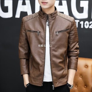 Leather Jacket Slim-fit Thickened Handsome Jacket Men's Casual Jacket Motorcycle Winter PU Trendy Spring and Autumn Leather Jacket