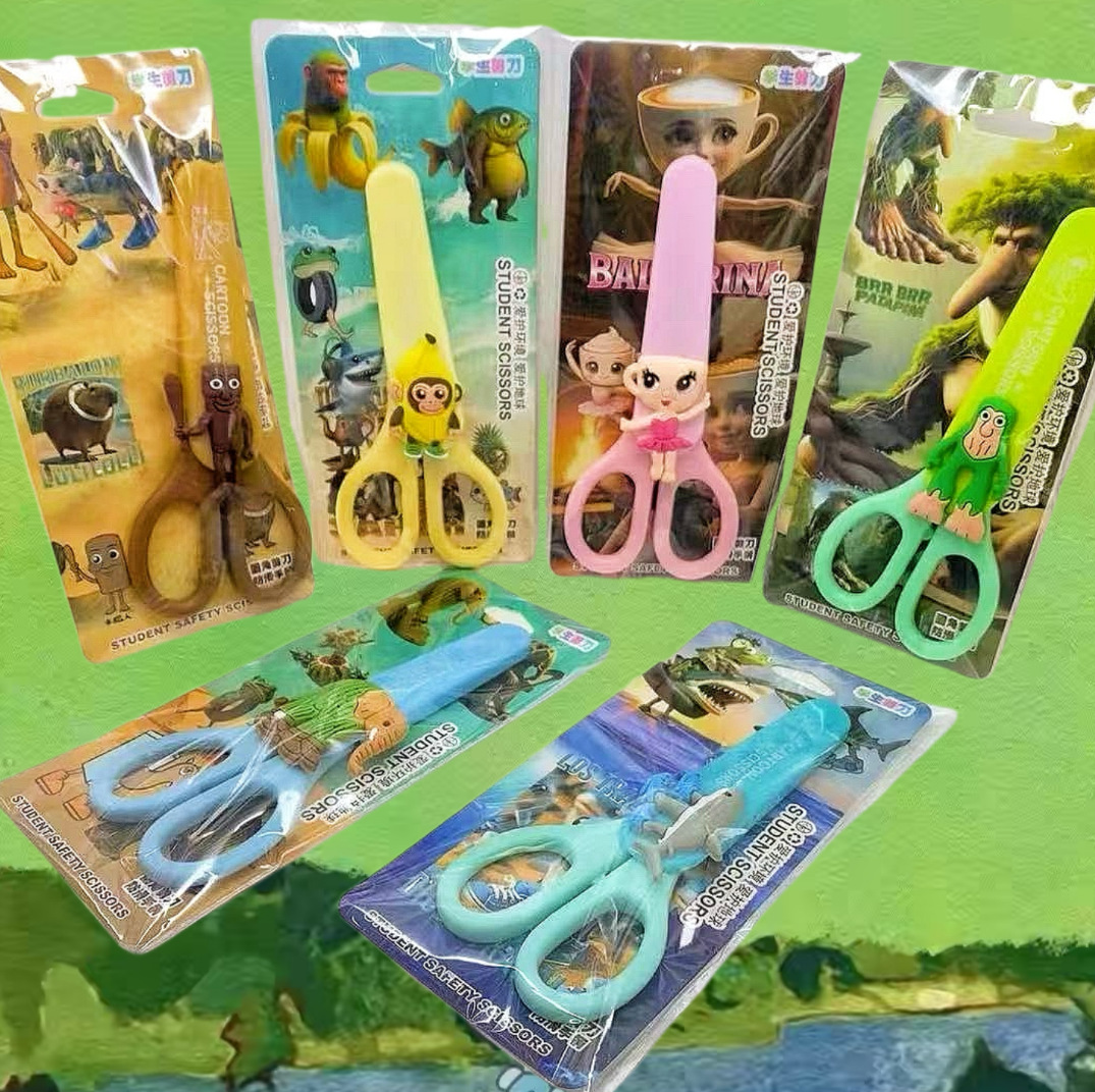 Nuevas tijeras de montaña AI dibujos animados extranjeros de montaña y mar de alto valor facial hechas a mano DIY tijeras estudiantes papelería