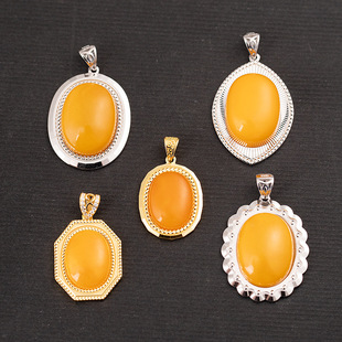 S925 Silver Gold Plated White Gold Set Natural Amber Beeswax Egg Pendant Chicken Oil Yellow Pendant Necklace Sweater Chain