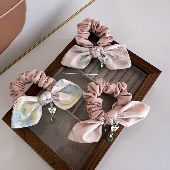 Guofeng embroidery candy color large intestine hair ring women's spring braid retro French simple bow head ring small fresh