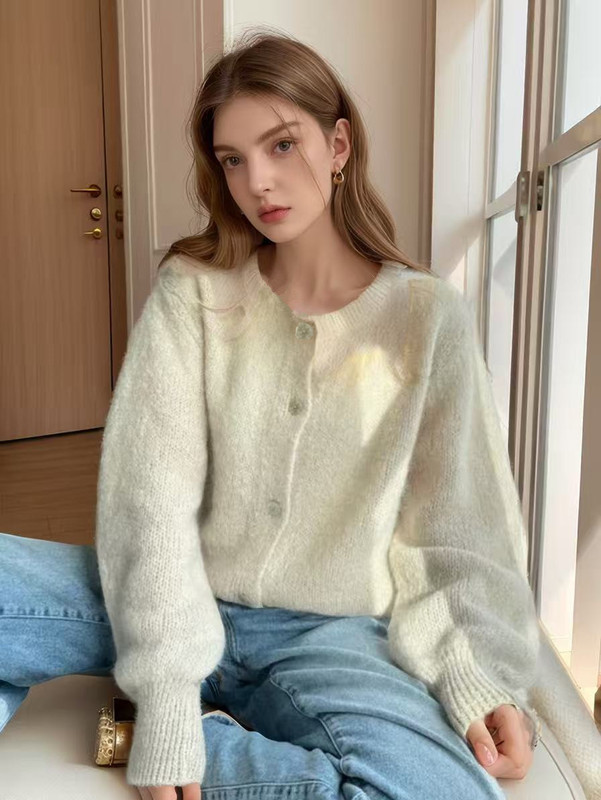 糖果色针织开衫女欧美2025秋冬马海毛纯色开衫马卡龙色毛衣开衫女|undefined