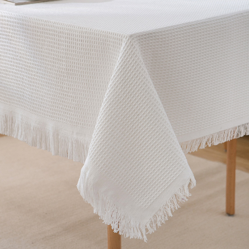Cream Style Tassel Cotton Gauze Tablecloth Photo Atmosphere Dustproof Tablecloth Rectangular Decorative Coffee Table Cover Non-Slip