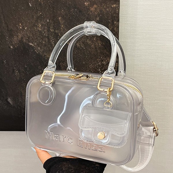 Borsa a tracolla da donna in PVC trasparente effetto gelatina, stile New Forest, moda, con lettera, monospalla, trendy._voghion.com