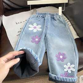 黁白女童牛仔裤水洗软牛仔女宝宝直筒阔腿百搭休闲宽松长裤子2025