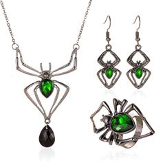 ハロウィーンジュエリー個性誇張三点セットスパイダーネックレスイヤリング指輪復古エメラルドセットアクセサリー