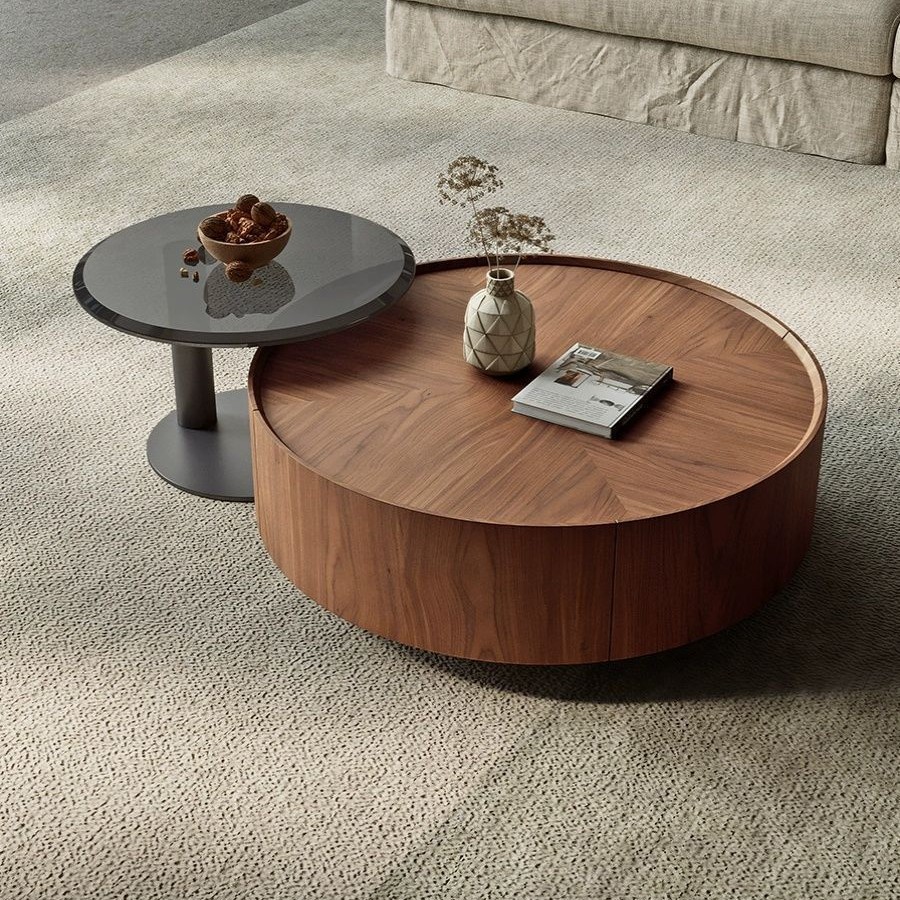 Walnut Round Coffee Table New Chinese Style Minimalist Modern Living Room Small Apartment Round Nordic Mid-Century Style Coffee Table