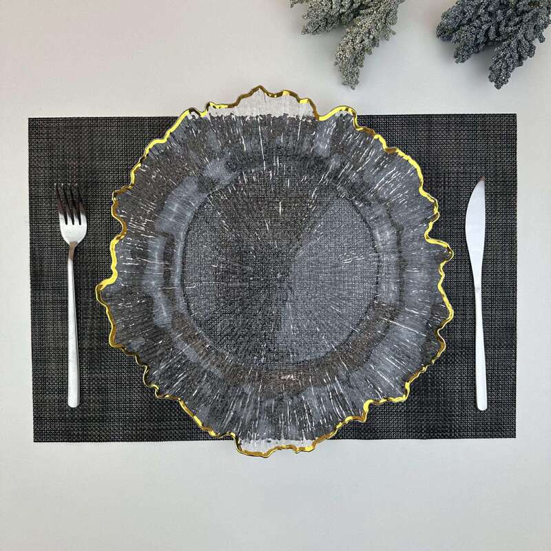 Foreign Trade Charger Plates Transparent Gold-Rimmed Plastic Plates Wedding Hotel Decorative Plates Light Luxury Ins-Style Fruit Plate Foreign Trade Charger Plates Transparent Gold-Rimmed Plastic Plates Wedding Hotel Decorative Plates Light Luxury Ins-Style Fruit Plate