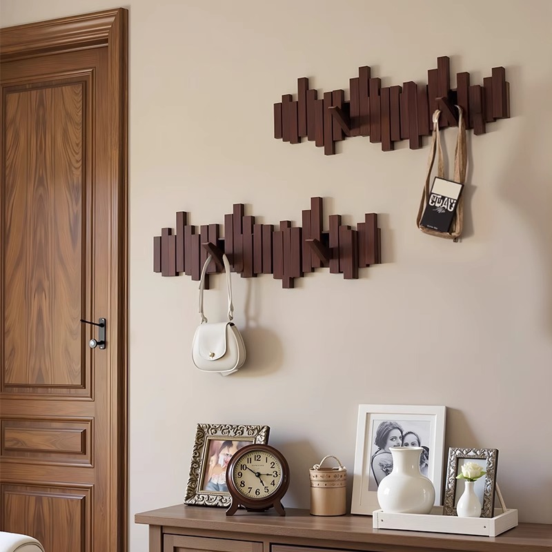 Solid Wood Piano Key Coat Rack for Entryway Wall-Mounted, No-Drill, Sturdy and Durable Storage Rack for Hanging Bags and Coats