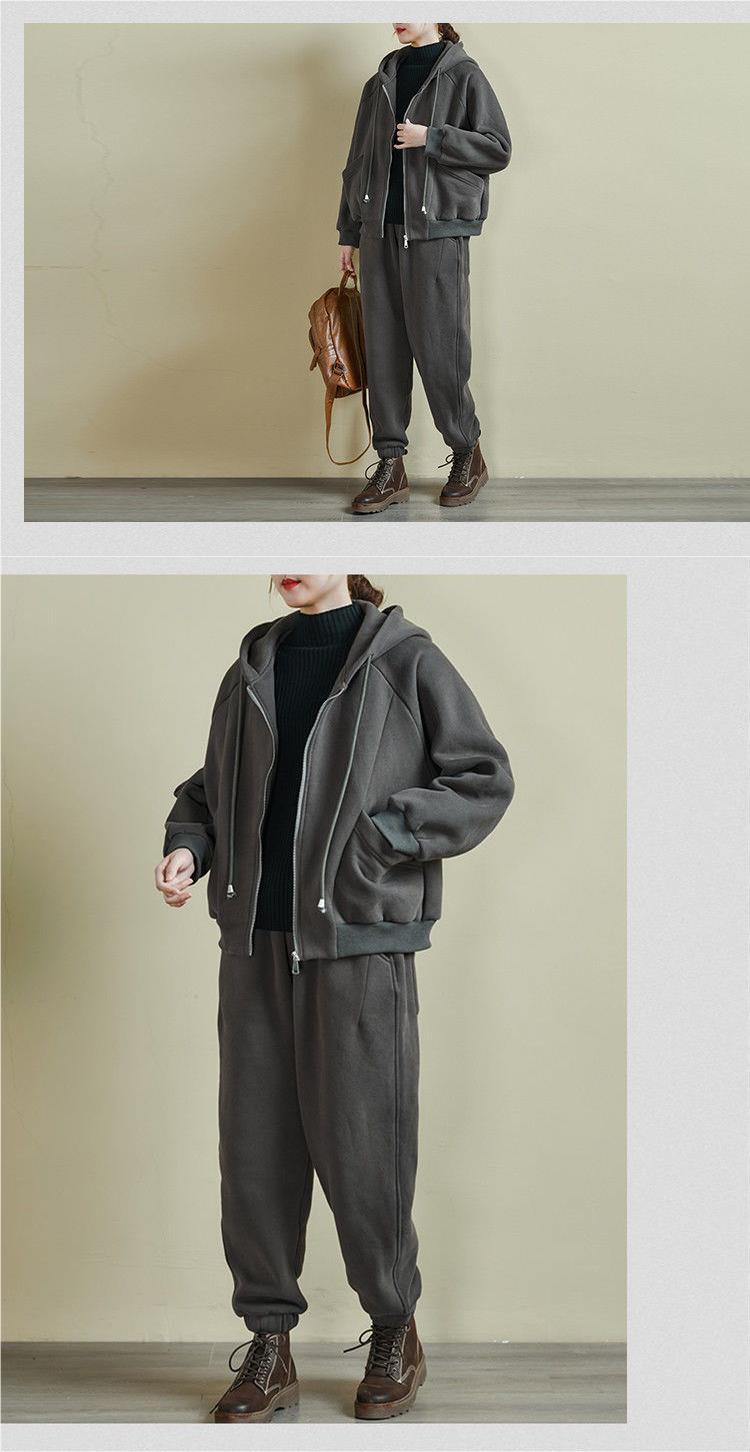 Costum sport pentru femei, toamnă și iarnă, mărime mare, lejer și la modă, pulover cu glugă, ținută casual, costum din două piese_voghion.com