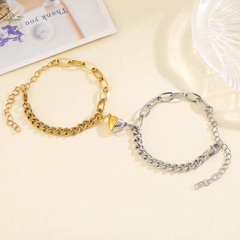 Daily Occasion Simple Style Heart Shape Alloy Cuban Link Chain Curb Chain Paperclip Chain Chain & Link Bracelets Wholesale