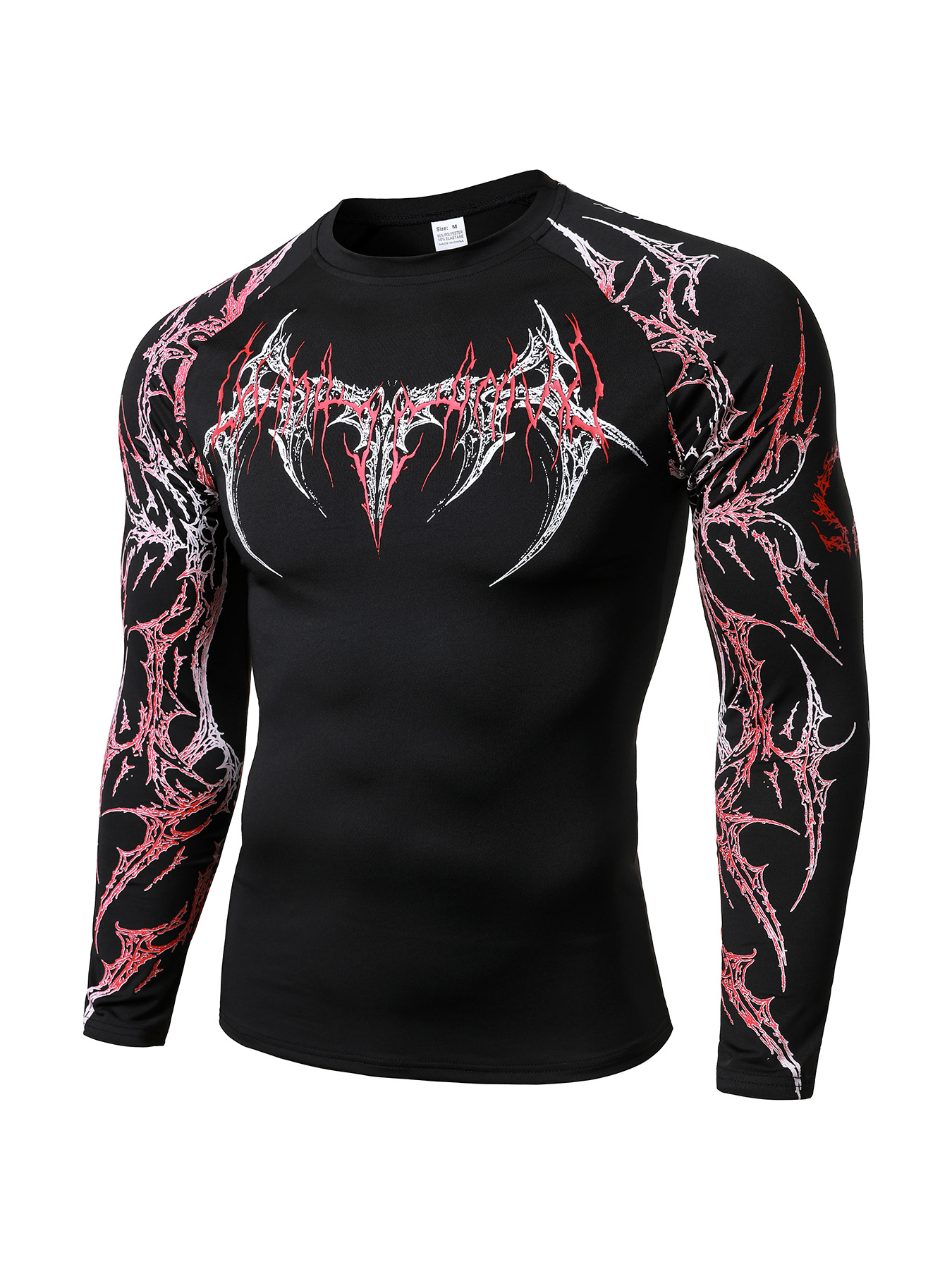 Men's Slim Fit Long Sleeve Workout Shirt Quick Dry Thermal Top with Metallic Floral Print Streetwear Gym T-Shirt for Training_viptrois.com
