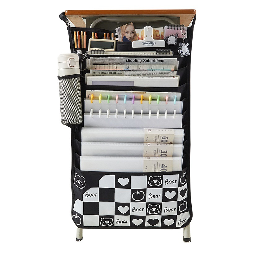 Bolsa de libros colgante de 11 capas artefacto de escritorio Aula de estudiantes de secundaria soporte de libro multifuncional mesa de escritorio de gran capacidad cinturón lateral