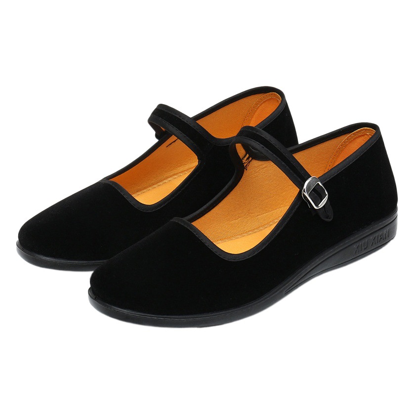 Old Beijing Cloth Shoes for Women, Hotel Etiquette Dance, Polyurethane Flats Work Shoes, Middle-Aged and Elderly Mothers, Black First-Generation Cloth Shoes