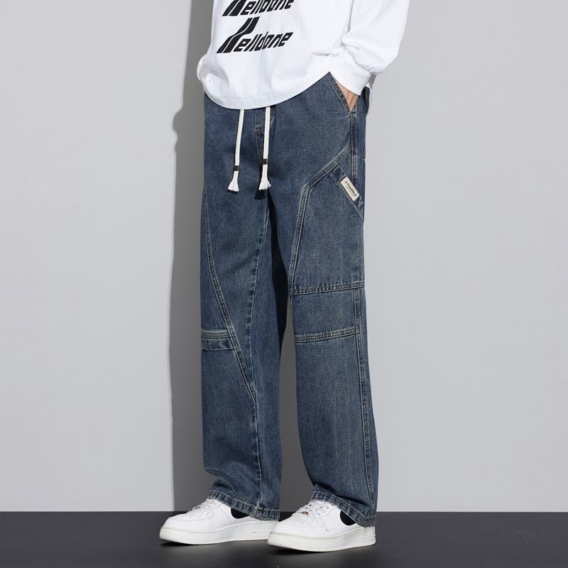 Autumn Men's Jeans American Street Style Trendy Loose Versatile Patchwork Cargo Jeans for Men