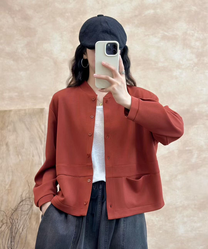 新款休闲简约纯色上衣女开衫显瘦棒球服短外套|undefined