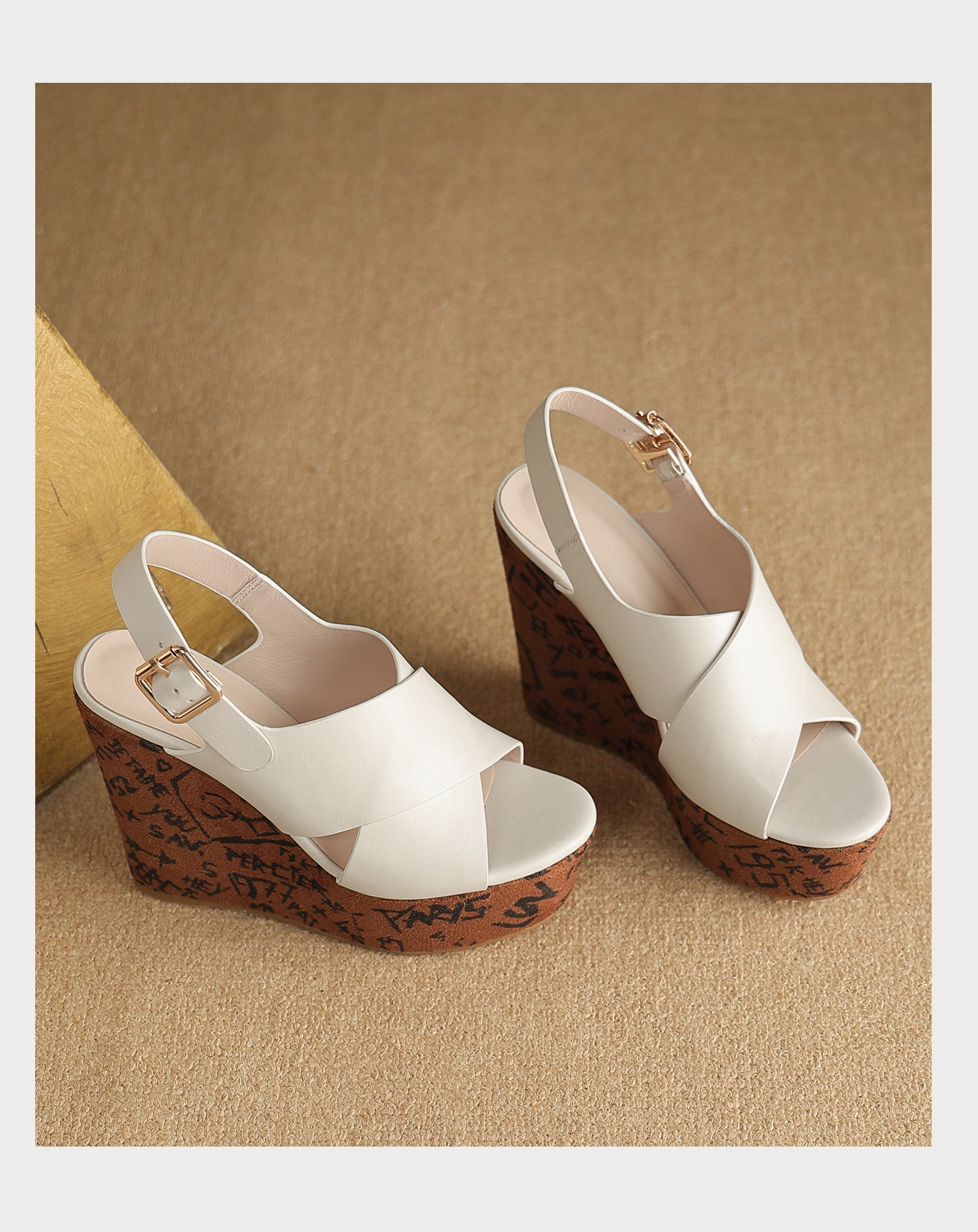 Sandal cao gót nữ mũi hở quai chéo đế xuồng platform gót 9 cm — màu đen, màu trắng ngà chi tiết 19