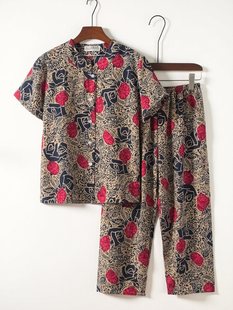 Mom's Summer Suit Two-Piece Set Middle-Aged and Elderly Women's Short-Sleeved Tops Elderly Grandma Clothes Old Lady