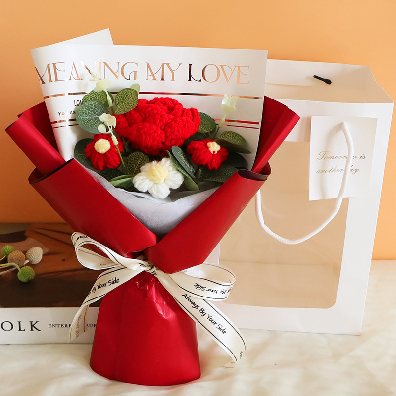 Red Korean Wool Rose Color + Window Tote Bag