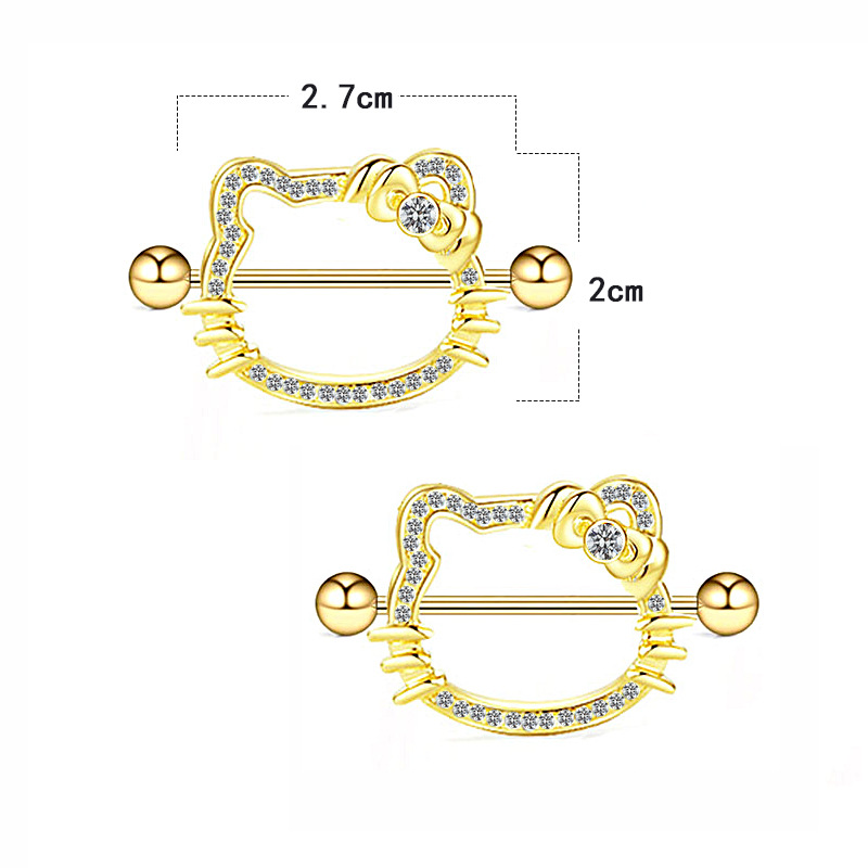 Gaibei europeo y americano transfronterizo gato cabeza pezón anillo pecho decoración pecho uñas gatito pezón uñas cuerpo piercing joyería fabricante en stock