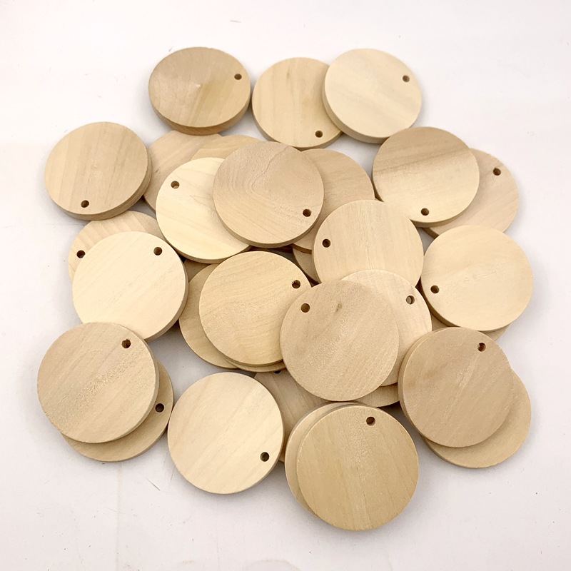 25/38/50mm de madera con agujeros pieza redonda de madera de 5mm de espesor colgante de bricolaje accesorios decorativos