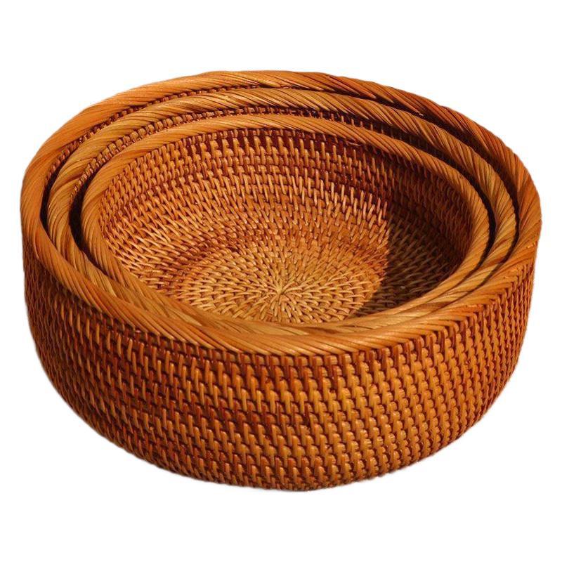Canasta de almacenamiento de ratán vietnamita Cesta de frutas tejida a mano Cesta de bollos al vapor Bocadillos de vid de otoño redondos Cesta de sauce de frutos secos