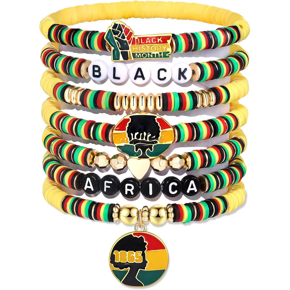 Amazon Cross-Border Best-Selling Bohemian Style Black History Month Colorful Sliced ​​Soft Pottery Bracelet Set