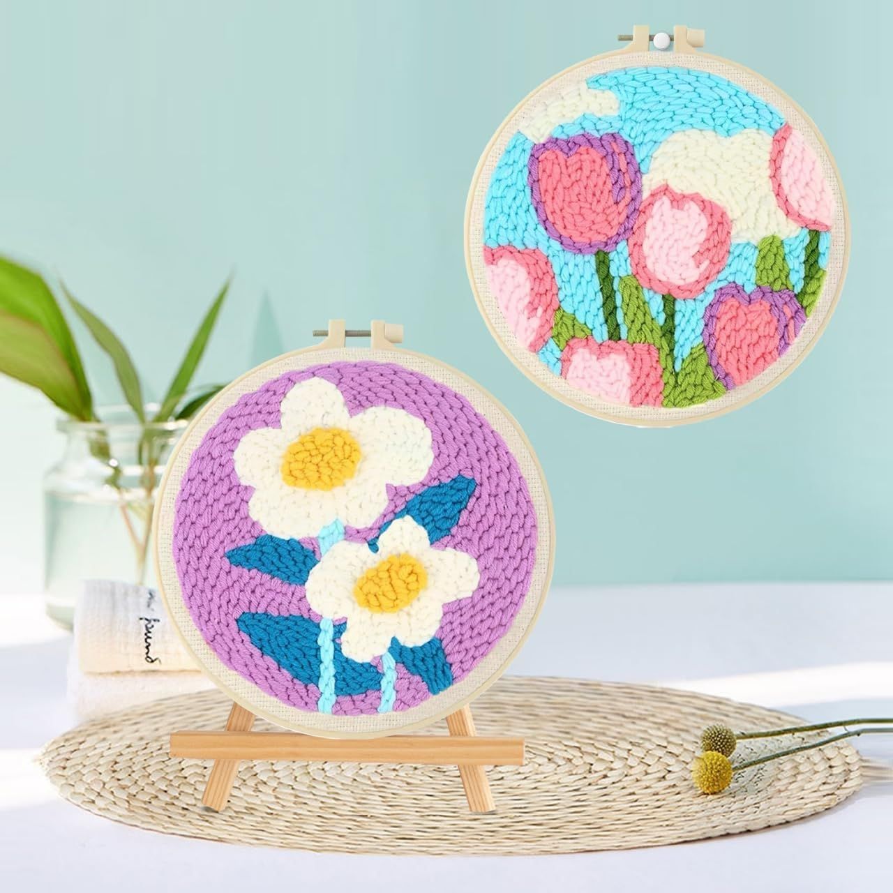 跨境毛线戳戳绣diy材料包手工戳绣戳戳乐花卉系列礼物材料包批发
