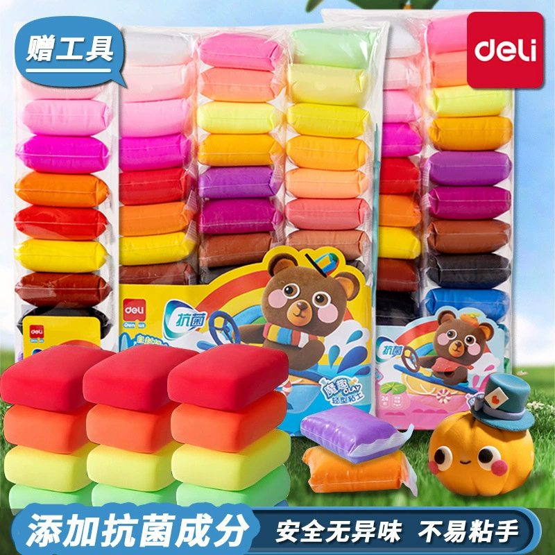 Deli Clay Детский сверхлегкий набор глины Пластилин ручной работы Антибактериальный 12/24/36 цветов Глиняные игрушки для малышей